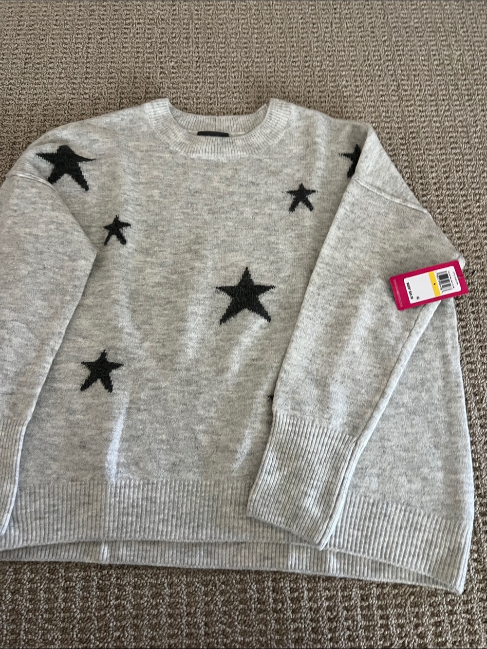 Vince Camuto Gray Crewneck Sweater with Dark grey Star Pattern